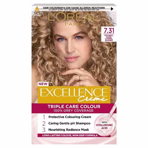 L'Oreal Excellence Creme Triple Care Colour 7.31 Natural Dark Caramel Blonde (Case of 3)