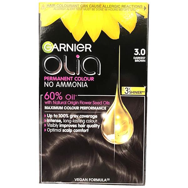 Garnier Olia Midnight Permanent Hair Colour 3.0 Darkest Brown (Case of 3)