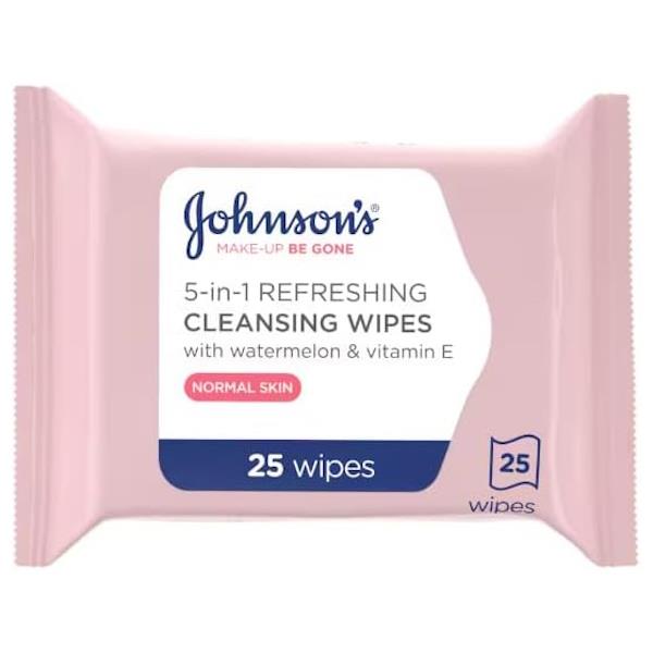 Johnson's Make-Up Be Gone 5in1 Refreshing 25 Cleansing Wipes (Case of 6)