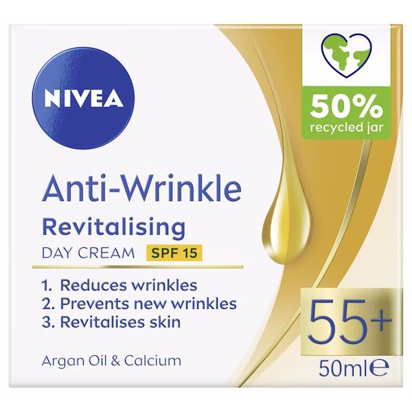 Nivea Anti-Wrinkle Revitalising 55+ Day Cream SPF15 50ml (Case of 3)