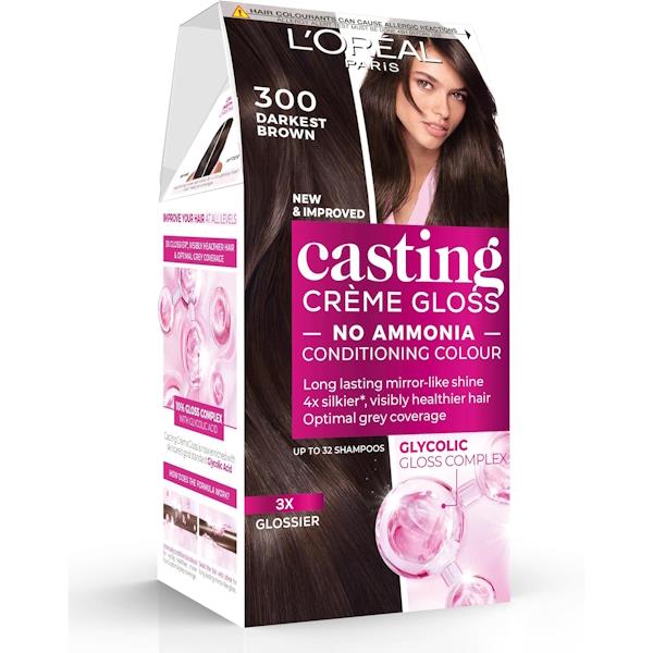 L'Oreal Casting Creme Gloss Semi-Permanent Hair Colour 300 Darkest Brown (Case of 3)