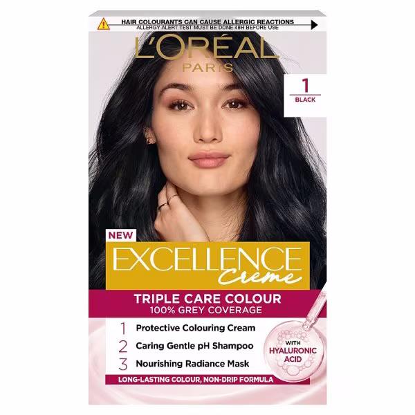 L'Oreal Excellence Creme Triple Care Colour 1 Natural Darkest Black (3 PACKS)