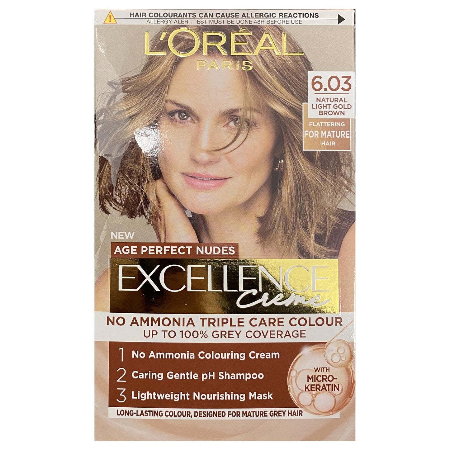 L'Oreal Excellence Creme Age Perfect Nudes 6.03 Natural Light Gold Brown (Case of 3)