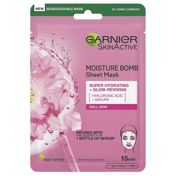 Garnier Skin Active Moisture Bomb Sheet Mask Hyaluronic Acid + Sakura (Case of 20)