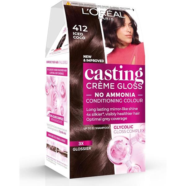 L'Oreal Casting Creme Gloss Semi-Permanent Hair Colour 412 Iced Cocoa (Case of 3)