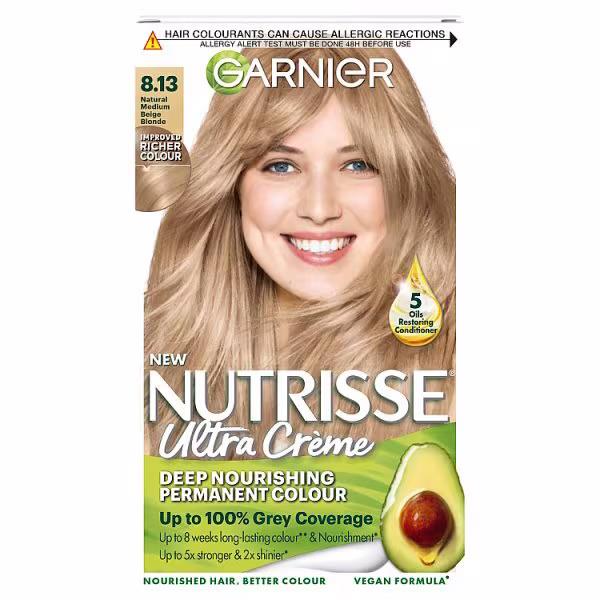 Garnier Nutrisse Creme Permanent Colour 8.13 Natural Medium Beige Blonde (Case of 3)
