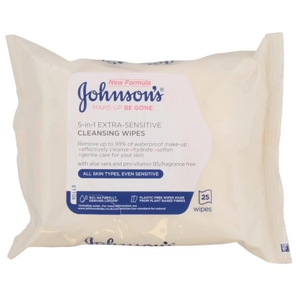 Johnson's Make-Up Be Gone 5in1 Extra Sensitive 25 Cleansing Wipes (Case of 6)
