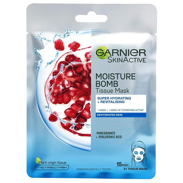 (LT) Garnier Skin Active Moisture Bomb Tissue Mask Pomegranate + Hyaluronic Acid (Case of 20)