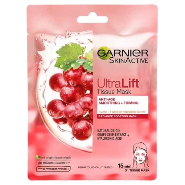Garnier Skin Active Ultra Lift Tissue Mask Grape Seed Extract + Hyaluronic Acid (Case of 20)