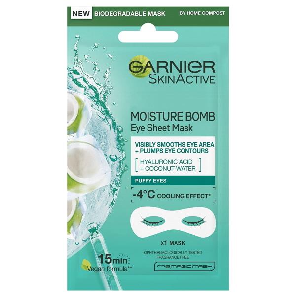 Garnier Skin Active Moisture Bomb Eye Sheet Mask Hyaluronic Acid + Coconut Water (Case of 20)