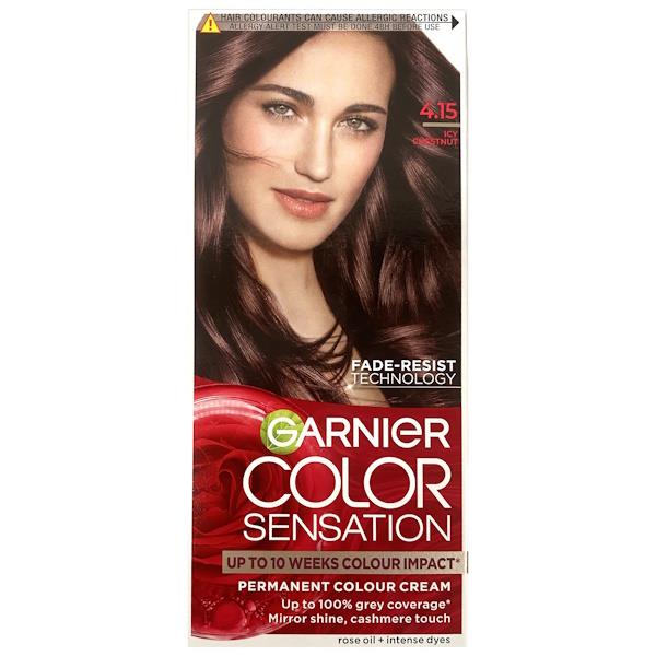 Garnier Color Sensation Permanent Colour Cream 4.15 Icy Chestnut (Case of 3)