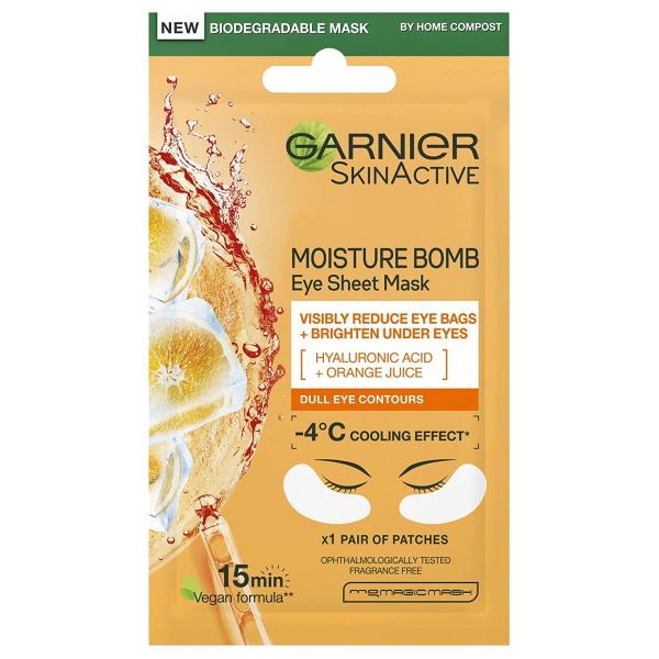 Garnier Skin Active Moisture Bomb Eye Sheet Mask Hyaluronic Acid + Orange Juice (Case of 20)