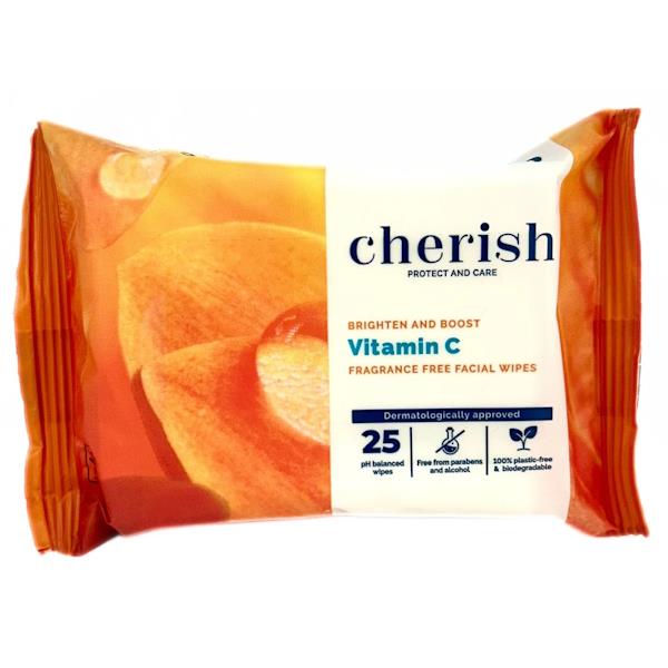 Cherish Vitamin C Fragrance Free 25 Facial Wipes (Case of 12)