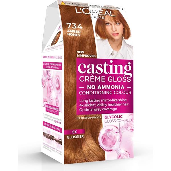 L'Oreal Casting Creme Gloss Semi-Permanent Hair Colour 734 Amber Honey (Case of 3)
