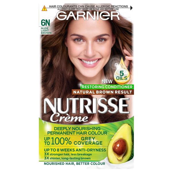 (LT) Garnier Nutrisse Creme Permanent Colour 6N Nude Light Brown (Case of 3)