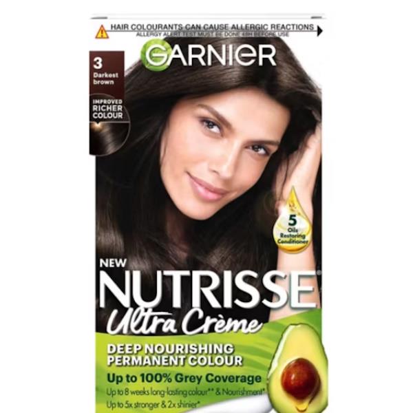 Garnier Nutrisse Creme Permanent Colour 3 Darkest Brown (Case of 3)