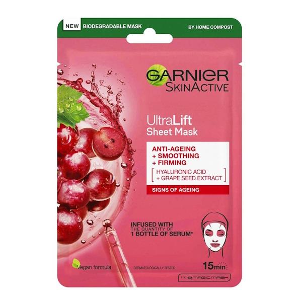 Garnier Skin Active Ultra Lift Tissue Mask Grape Seed Extract + Hyaluronic Acid (Case of 20)