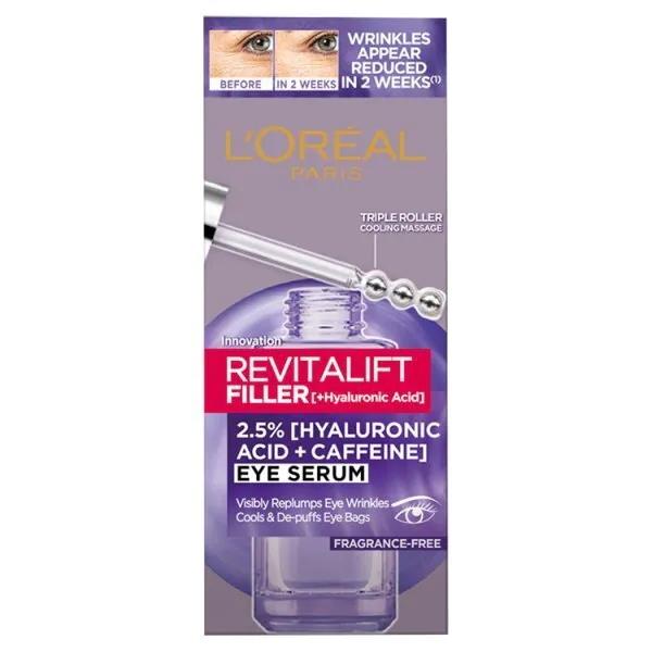 L'Oreal Revitalift Filler 2.5% Hyaluronic Acid + Caffeine Eye Serum 20ml (Case of 6)