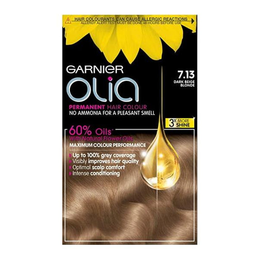 (LT) Garnier Olia Permanent Hair Colour 7.13 Dark Beige Blonde (Case of 3)