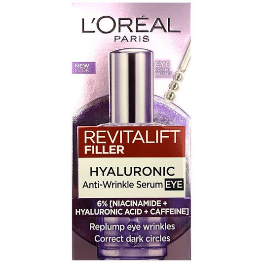 L'Oreal Revitalift Filler Hyaluronic Anti-Wrinkle Serum Eye 20ml (Case of 6)