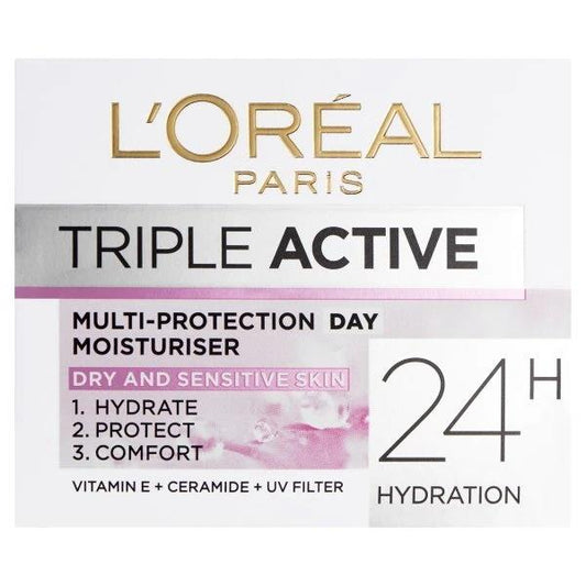 (LT) L'Oreal Triple Active Moisturiser Day Dry and Sensitive Skin 50ml (Case of 6)