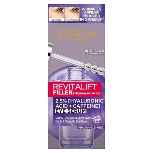 (LT) L'Oreal Revitalift Filler 2.5% Hyaluronic Acid + Caffeine Eye Serum 20ml (Case of 6)