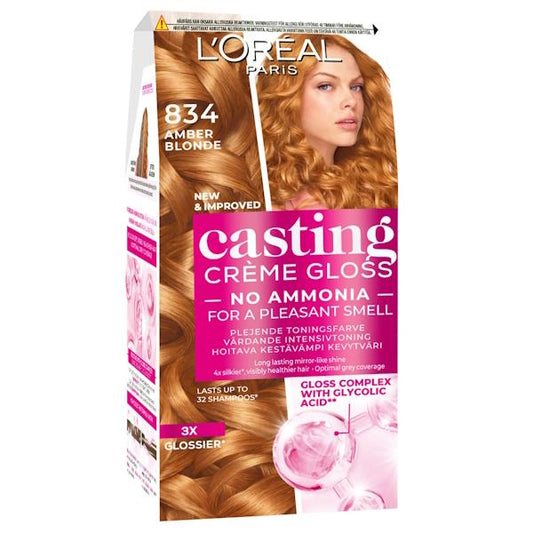 L'Oreal Casting Creme Gloss Hair Colour 834 Amber Blonde (Case of 3)