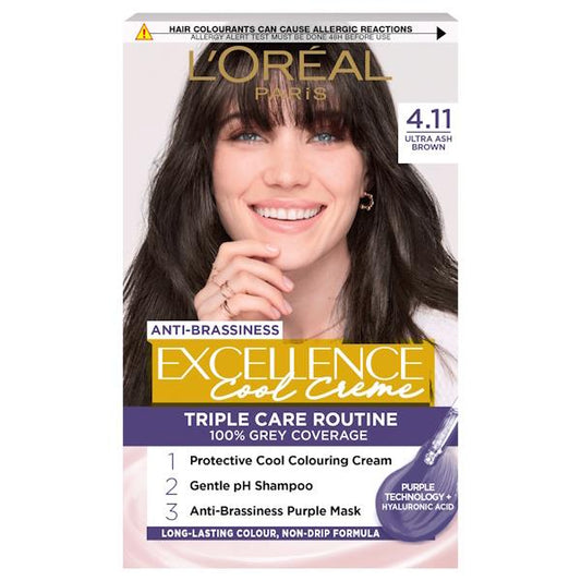 L'Oreal Excellence Cool Creme Triple Care Colour 4.11 Ultra Ash Brown (Case of 3)
