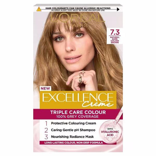 L'Oreal Excellence Creme Triple Care Colour 7.3 Natural Dark Golden Brown (Case of 3)