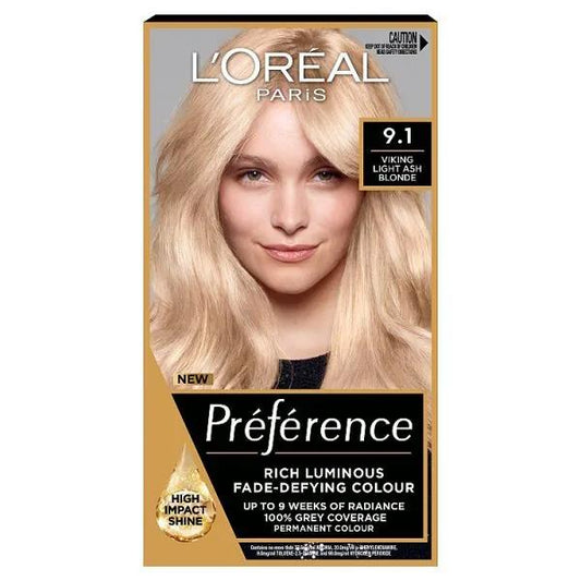 L'Oreal Preference Permanent Colour 9.1 Viking Light Ash Blonde (Case of 3)