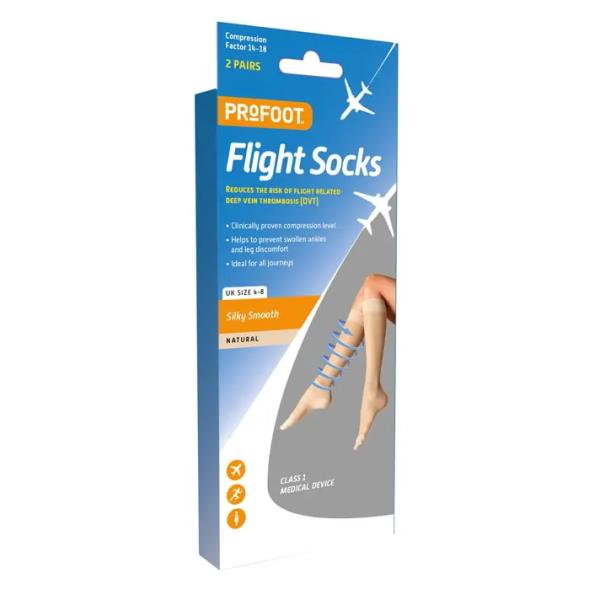 Profoot Flight Socks Silky Smooth Natural UK Size 4-8 Two Pairs (Case of 3)