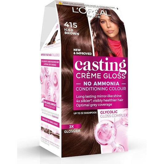 L'Oreal Casting Creme Gloss Semi-Permanent Hair Colour 415 Iced Brown (Case of 3)