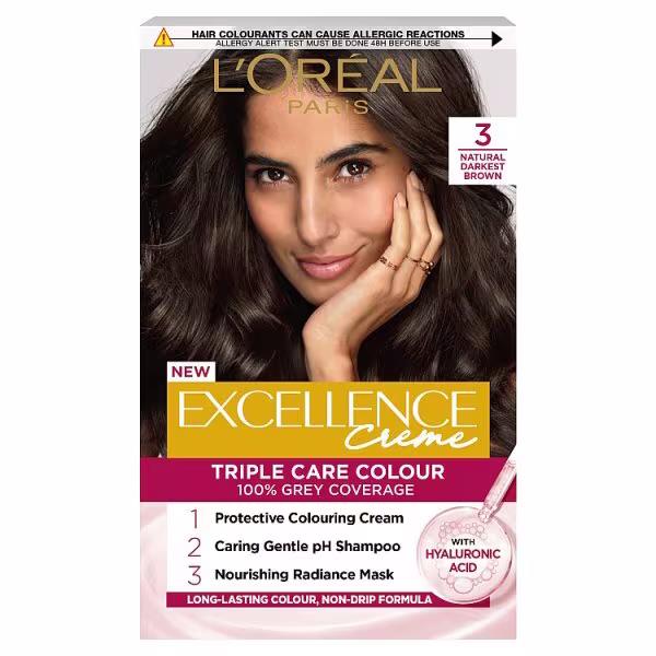 (LT) L'Oreal Excellence Creme Triple Care Colour 3 Natural Darkest Brown (Case of 3)