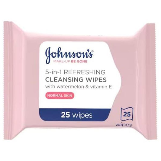 Johnson's Make-Up Be Gone 5in1 Refreshing 25 Cleansing Wipes (Case of 6)
