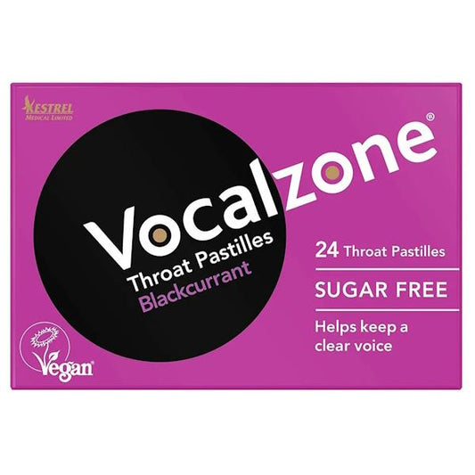 Vocalzones Blackcurrant Sugar Free 24 Throat Pastilles (Case of 12)