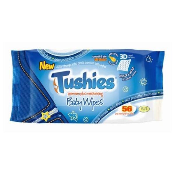 Tushies Baby Wipes Premium Plus Moisturising 56 Wipes (Case of 12)