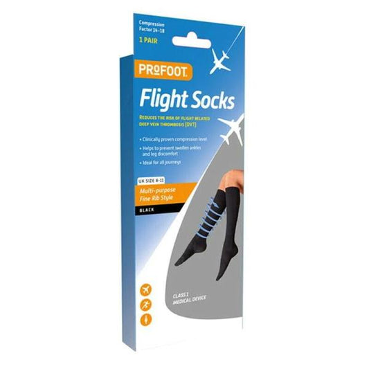 Profoot Flight Socks Fine Rib Style Black UK Size 8-11 One Pair (Case of 3)