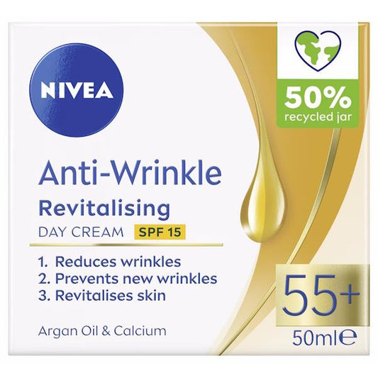 Nivea Anti-Wrinkle Revitalising 55+ Day Cream SPF15 50ml (Case of 3)