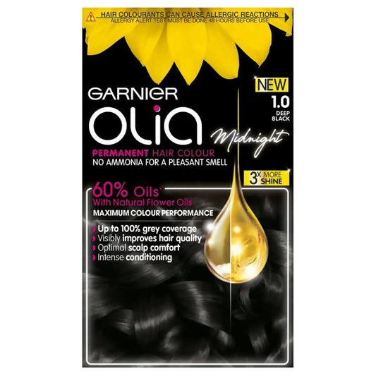 Garnier Olia Midnight Permanent Hair Colour 1.0 Deep Black (Case of 3)