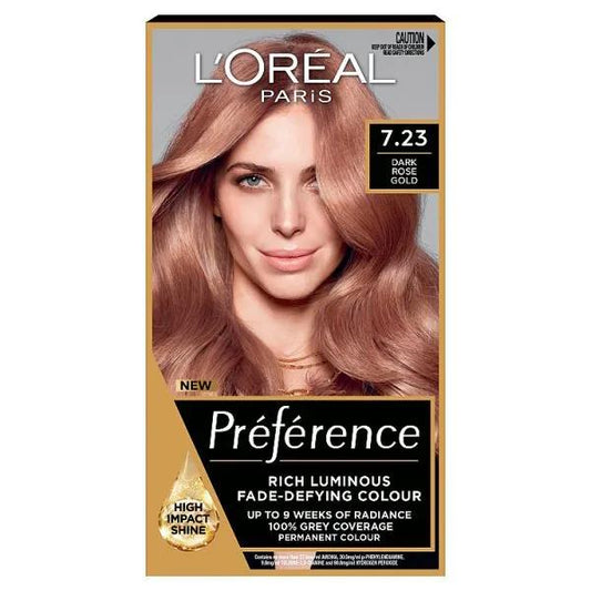 L'Oreal Preference Permanent Colour 7.23 Dark Rose Gold (Case of 3)