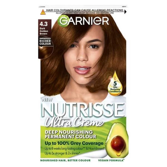 Garnier Nutrisse Creme Permanent Colour 4.3 Dark Golden Brown (Case of 3)