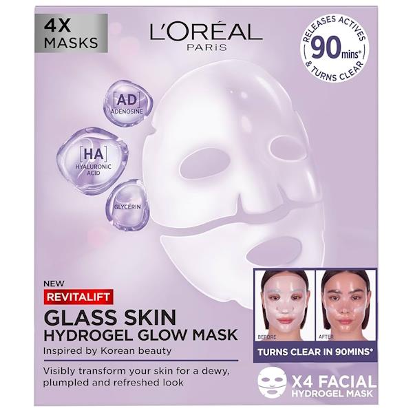(LT) L'Oreal Revitalift Glass Skin Hydrogel Glow Mask 4 Masks (Case of 5)
