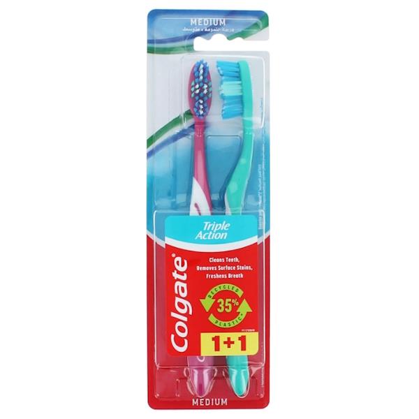 Colgate Toothbrush Triple Action Medium Twin Pack (Colours Vary) (Case of 12)