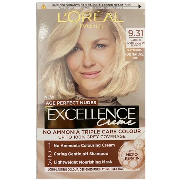 L'Oreal Excellence Creme Age Perfect Nudes 9.31 Natural Light Golden Blonde (Case of 3)