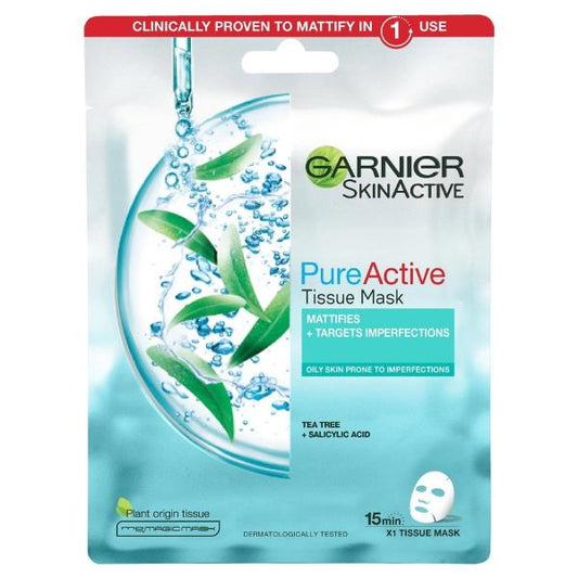 Garnier Skin Active Pure Active Tissue Mask Tea Tree + Salicylic Acid (Case of 20)