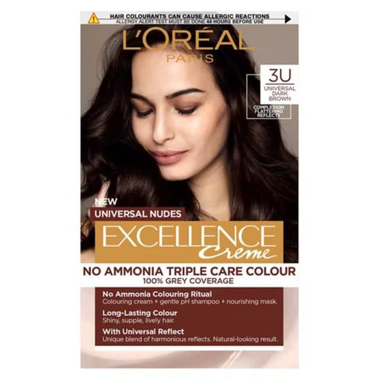 L'Oreal Excellence Creme Universal Nudes 3U Universal Dark Brown (Case of 3)
