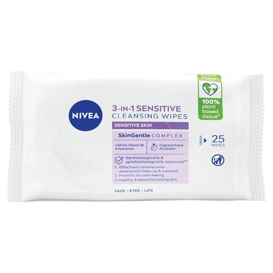 Nivea 3in1 Sensitive Cleansing Wipes 25 Wipes (Case of 6)