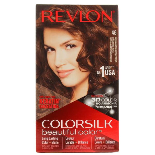 Revlon Colorsilk Permanent Colour 46 Medium Golden Chestnut Brown (Case of 3)