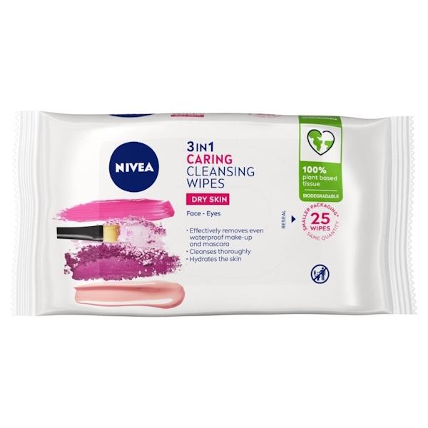 Nivea 3in1 Caring Cleansing Wipes 25 Wipes (Case of 6)