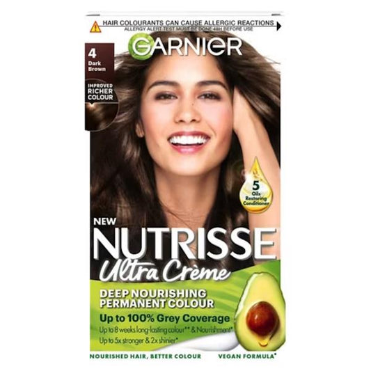 Garnier Nutrisse Creme Permanent Colour 4 Dark Brown (Case of 3)